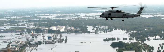 helicopter view of inundations in thailand